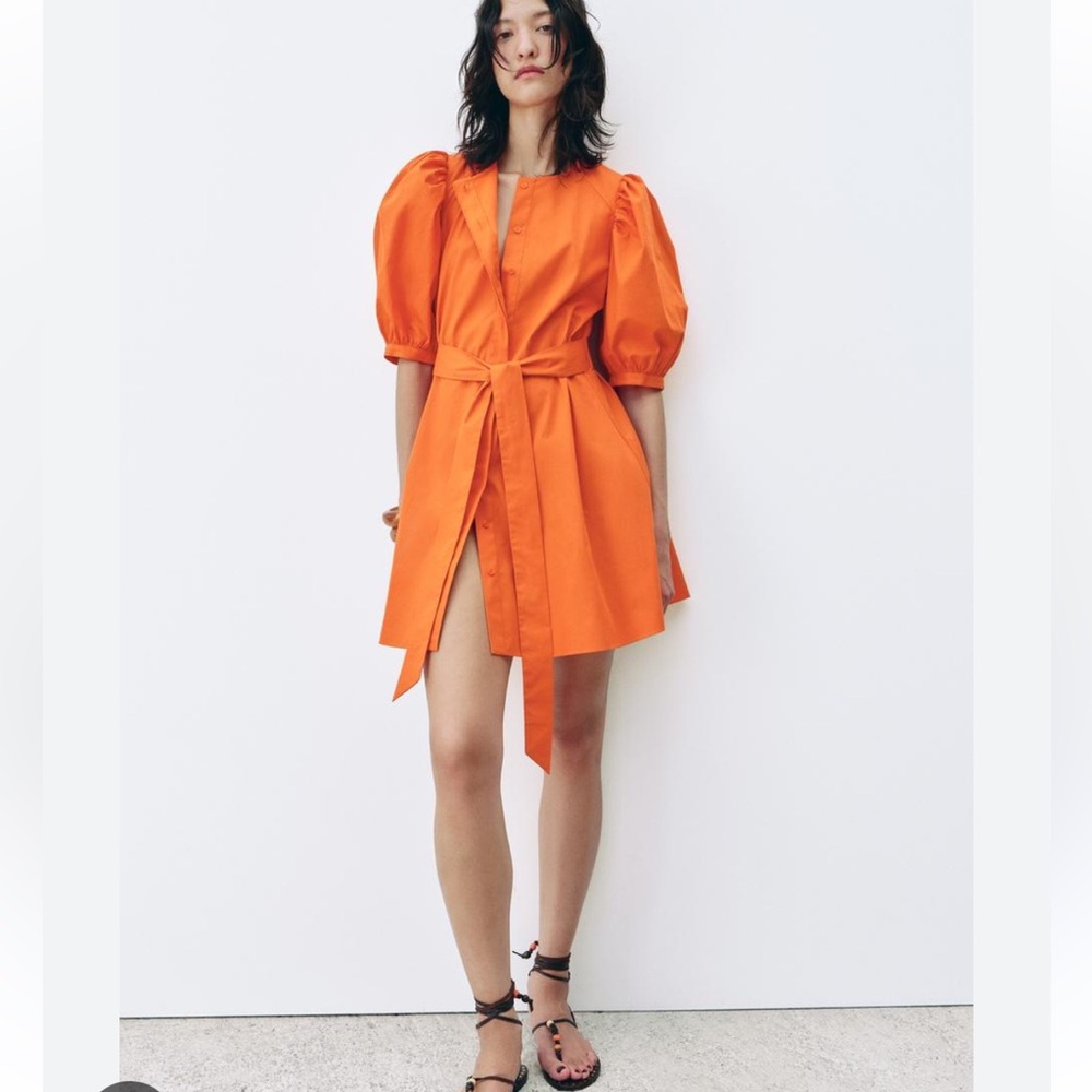 Zara Orange Puff Sleeve Dress